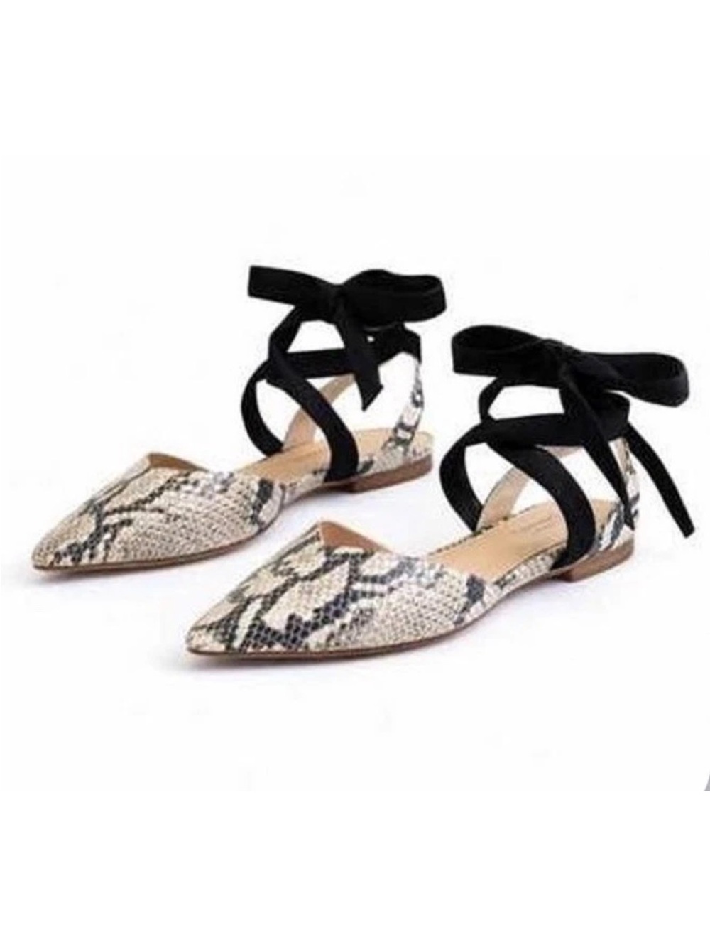 SCHUTZ Python-Print Pointed Flats with Black Ankle Wraps